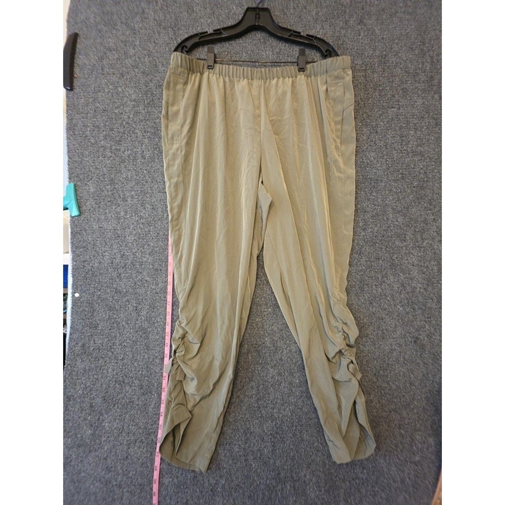 Chico's Pants Womens 2.5 Green Microfiber Ruched Jogger Pull On Elastic Waist